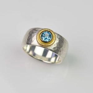 sterling silver and 18ct gold ring with topaz