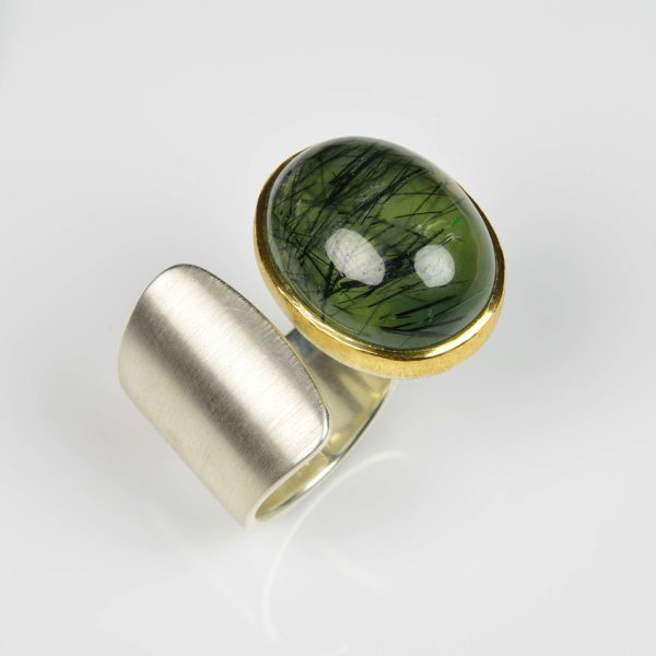 sterling silver and 22ct gold ring with rutile prehnite