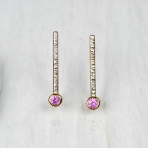 18ct white and yellow gold earrings with pink sapphires