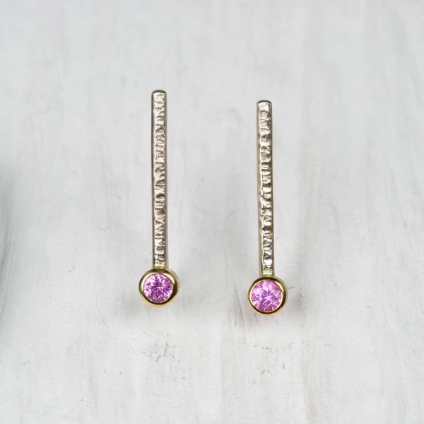 18ct white and yellow gold earrings with pink sapphires