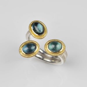 sterling silver and 18ct gold ring with tourmalines