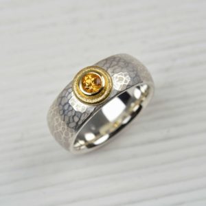 sterling silver and 18ct yellow gold ring with mandarine garnet