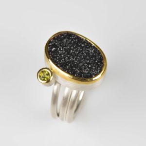 sterling silver and 22ct gold ring with crystallised onyx and tourmaline