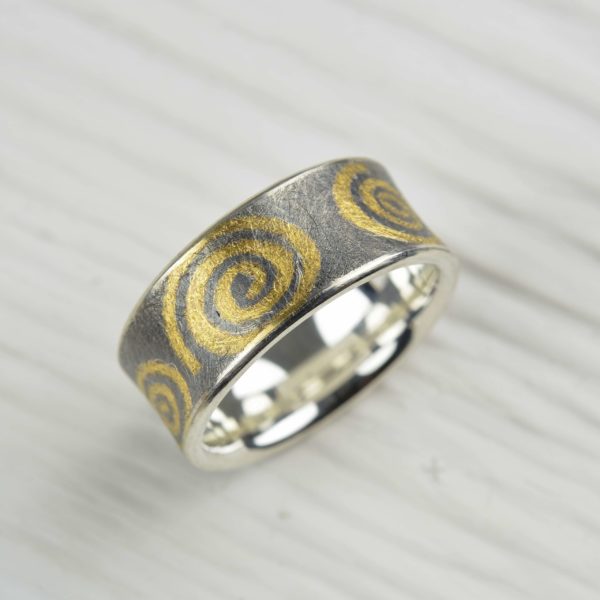 oxidised sterling silver and fine gold ring