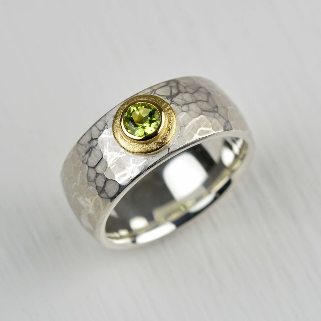 sterling silver and 18ct gold ring with peridot
