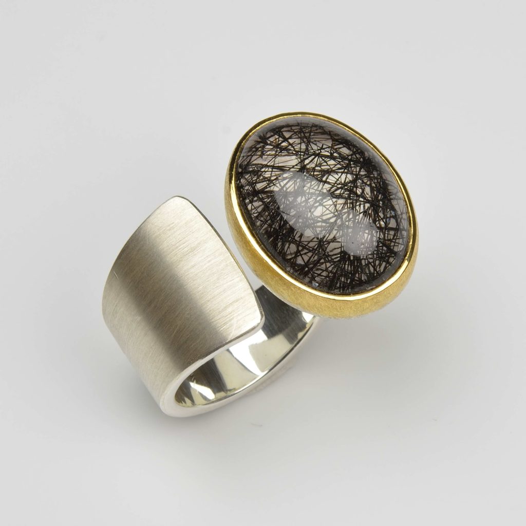 sterling silver and 22ct gold ring with rutile quartz