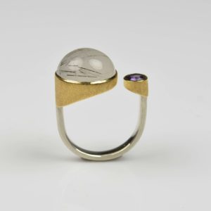 sterling silver and 22ct gold ring with rutile quartz and spinel