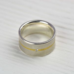 sterling silver and fused fine gold ring with diamond