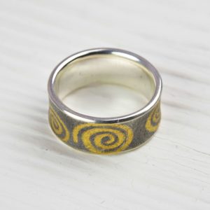 oxidised sterling silver and fine gold ring