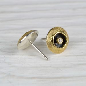 18ct gold and sterling silver studs with diamonds