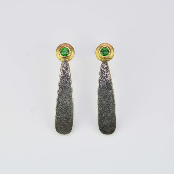 sterling silver, platinum and 18ct gold earrings with tsavorites