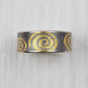 oxidised sterling silver and finegold ring