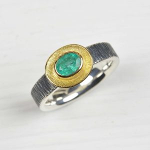sterling silver and 18ct gold emerald ring