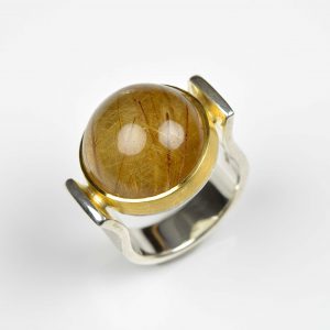 Sterling silver and 22ct gold ring with rutile quartz