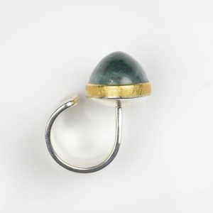 sterling silver and 22ct gold ring with moss aquamarine and diamonds