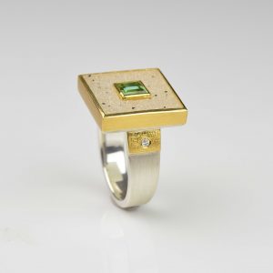 sterling silver and 22ct gold drusy and tourmaline ring