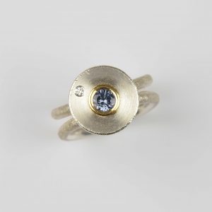 sterling silver and 22ct gold ring with spinel and diamond