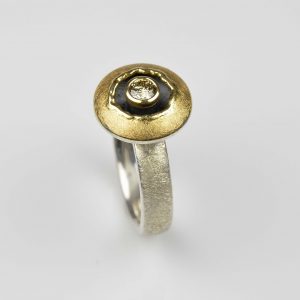 sterling silver and 18ct gold ring with cognac diamond