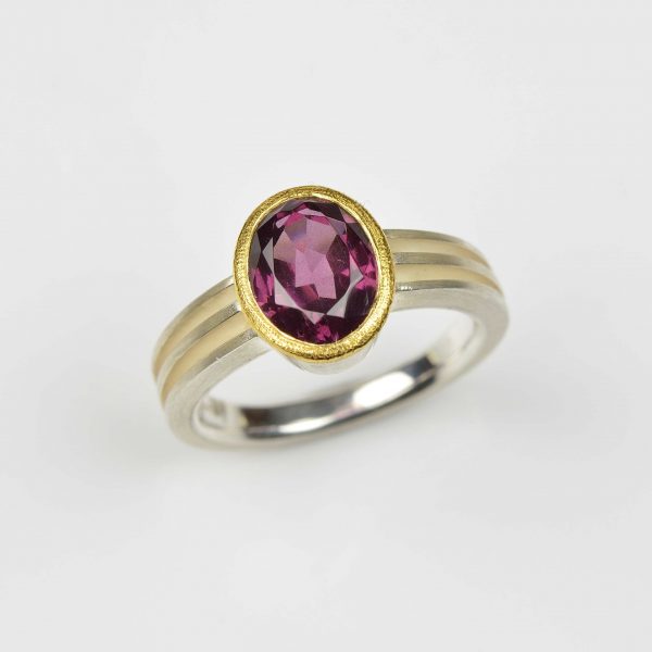 sterling silver and 22ct gold ring with rhodolite