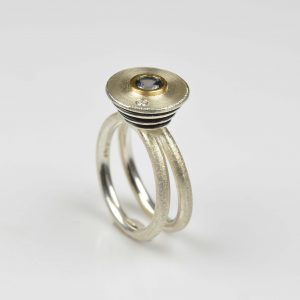 sterling silver and 22ct gold ring with spinel and diamond