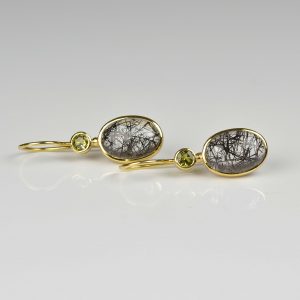 18ct gold earrings with rutilated quartz and tourmaline