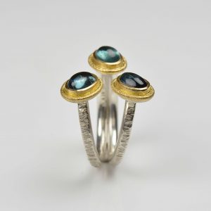 sterling silver and 18ct gold tourmaline ring