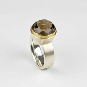sterling silver and 18ct gold ring with smokey quartz