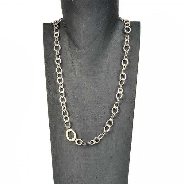 silver and 18ct gold diamond chain