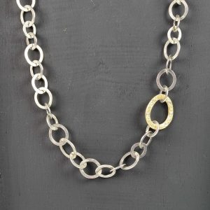 silver and 18ct gold diamond chain