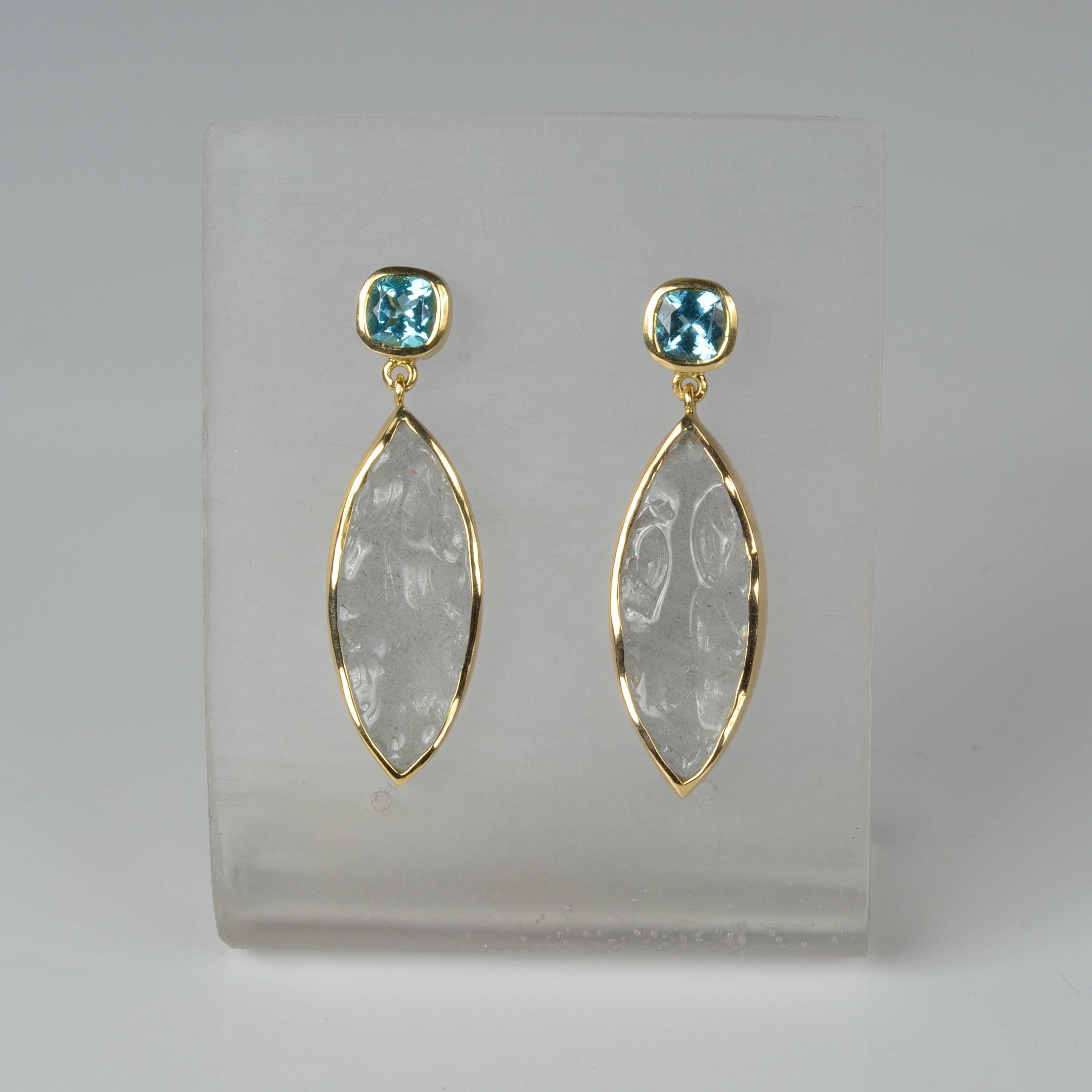18ct gold aquamarine and apatite earrings