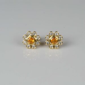 18ct gold mandarin garnet and diamond earrings
