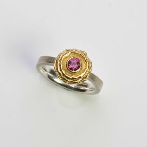 Silver and 18ct gold rhodolite ring