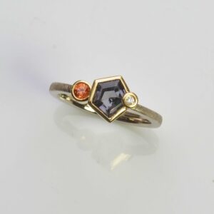 18ct white and yellow gold spinel, sapphire and diamond ring
