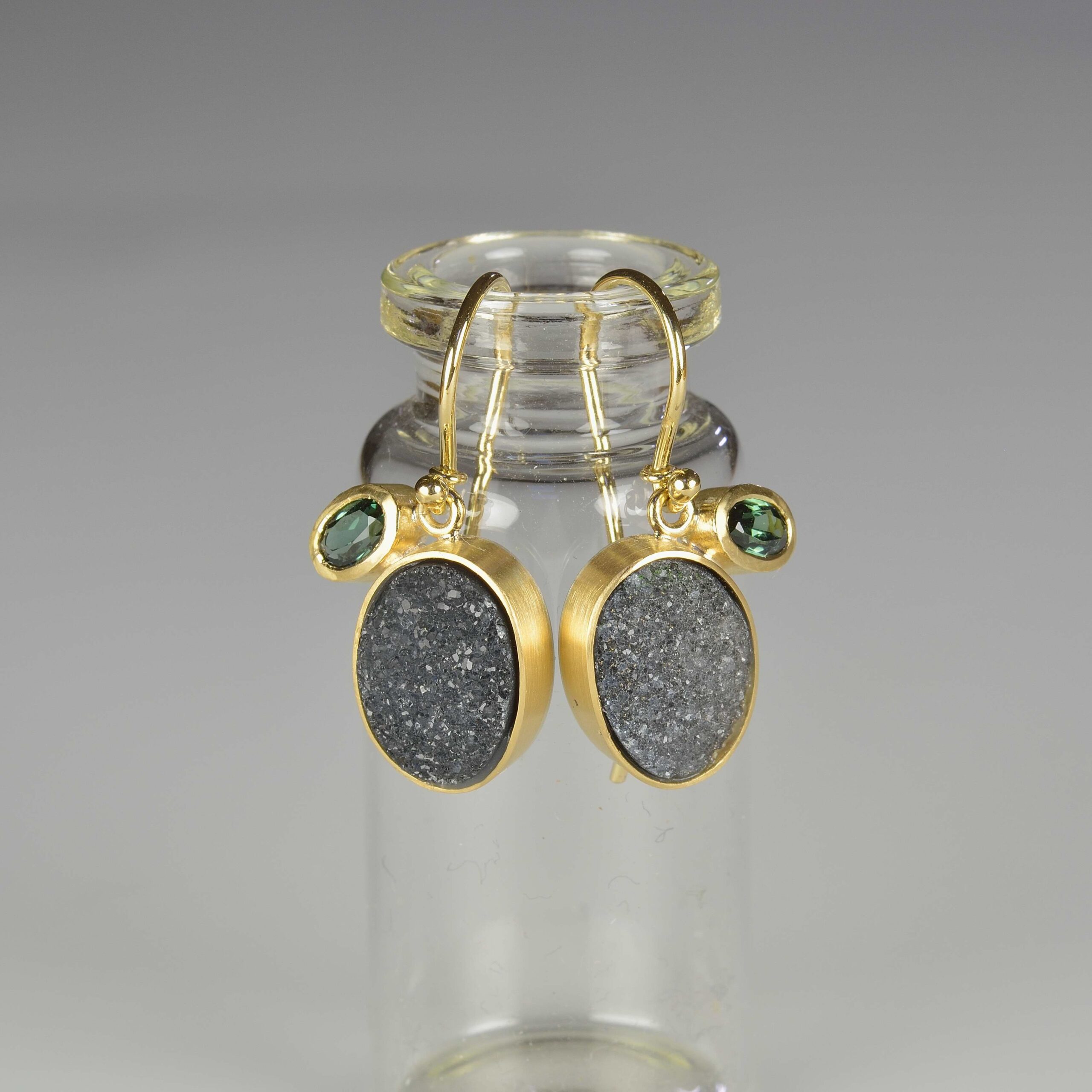 18ct gold drusy and tourmaline earrings