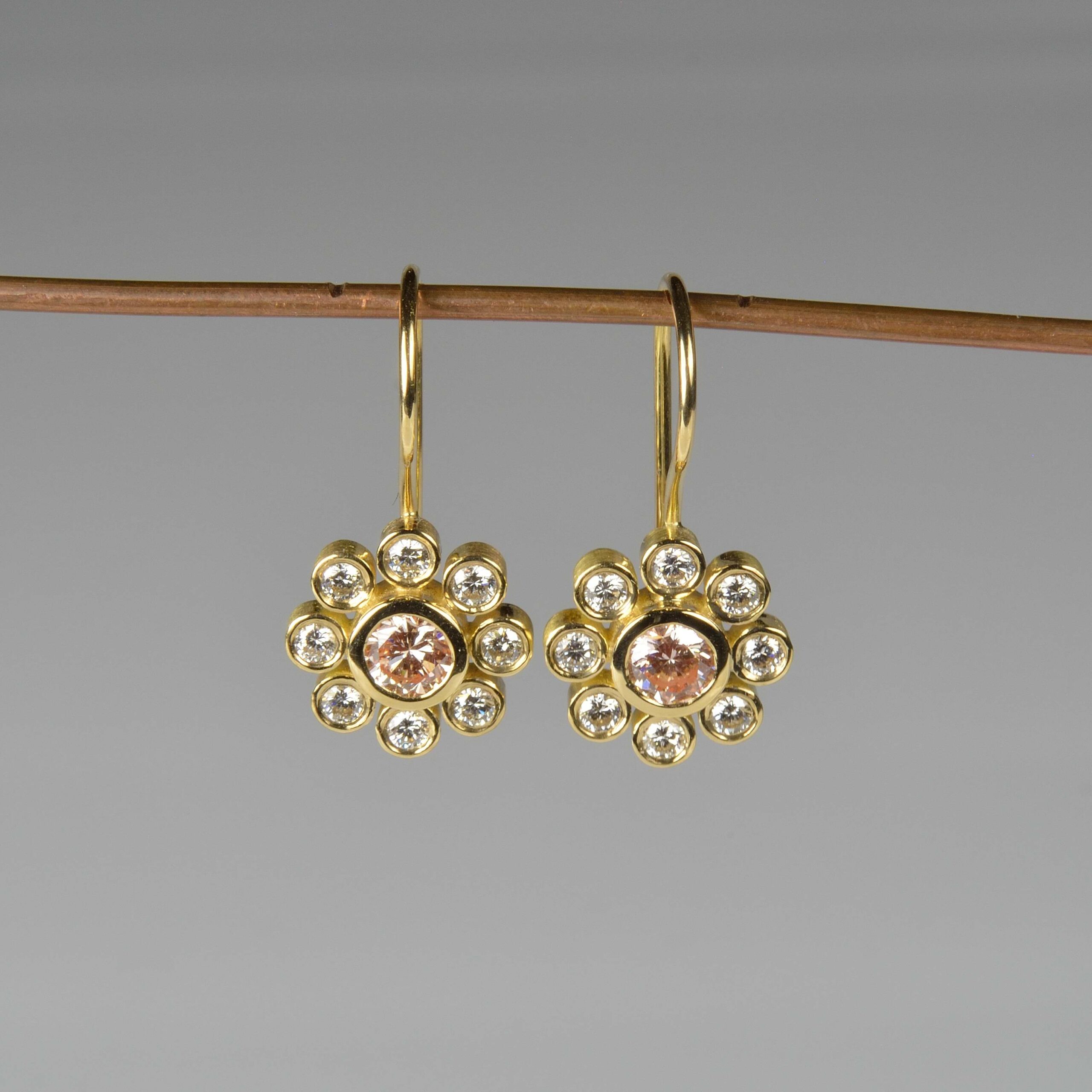 18ct gold pink and white diamond earrings