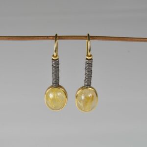 18ct gold and oxidised silver rutilated quartz earrings